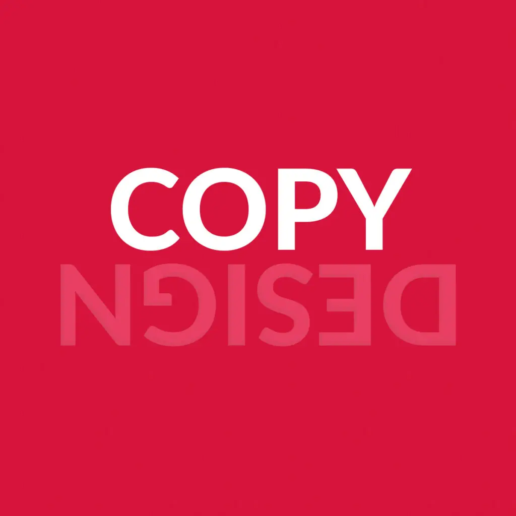 D&C_2 the words ‘design’ and copy’ sit above each other. In this version, the word 'copy' is right-reading and visible in white. The word 'design' is upside down and faded in dark pink.