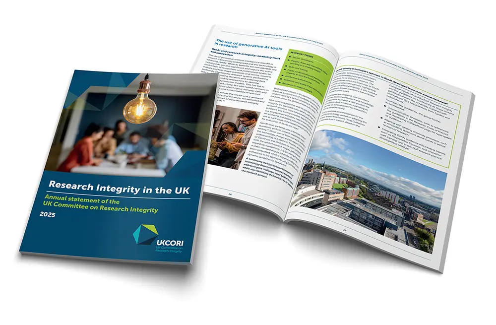 UK CORI Annual report Open pages of a publication for UK CORI
