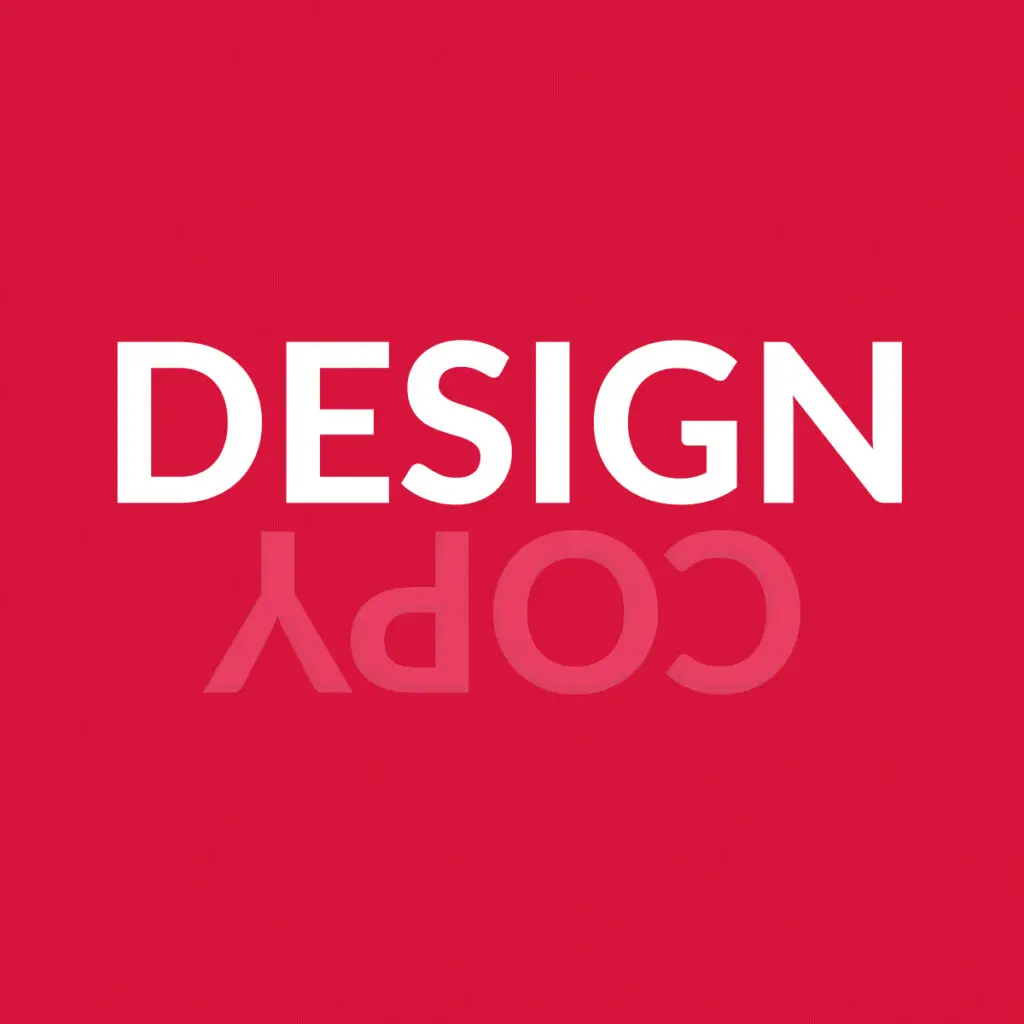 D&C_1 the words ‘design’ and copy’ sit above each other. In this version, the word 'design' is right-reading and visible in white. The word 'copy' is upside down and faded in dark pink.
